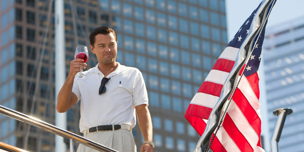 Leonardo DiCaprio as Jordan Belfort in a scene from The Wolf of Wall Street.