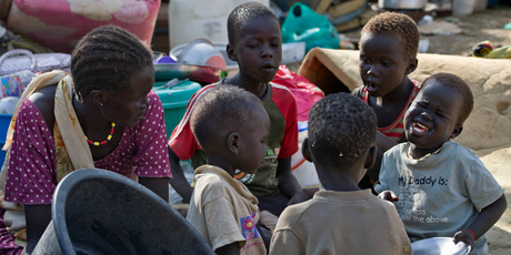 Displaced children sit together after seeking refuge at the compound of the United Nations Mission in South Sudan in Juba, South Sudan. Photo / AP