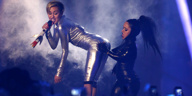 Miley Cyrus twerking at the 2013 MTV Europe Music Awards in Amsterdam. Photo / AP