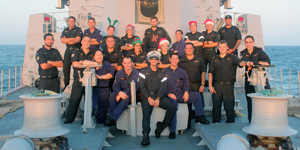 The crew of the HMNZS Te Mana. Photo/Royal New Zealand Navy.