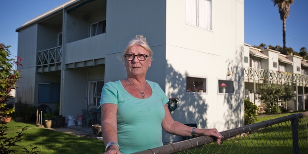 Anne Braithwaite, who lives in one of the Freemans Bay flats, is worried about redevelopment. Photo / Greg Bowker