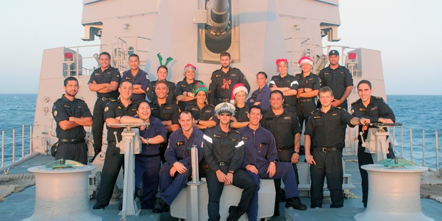 Northlanders spending Christmas aboard HMNZS Te Mana in the Gulf of Aden wish their family and friends a Merry Christmas. Photo/Supplied