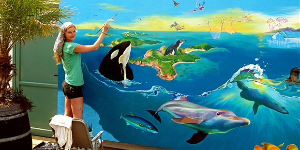 WALL TO WALL: Darina Cincurova, originally from the Czech Republic, spent 14 days painting the mural. PHOTO/PETER DE GRAAF