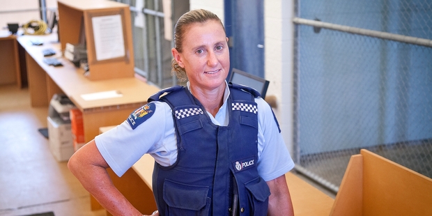 ON DUTY: Senior Sergeant Deirdre Lack is hopeful police will not need to lock many people in the makeshift jail behind the Mount Maunganui police station.PHOTO/ANDREW WARNER 301213AW05BOP