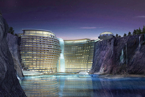 Shanghai's five-star resort will have rooms on and under Tianmenshan Mountain and two floors under water.