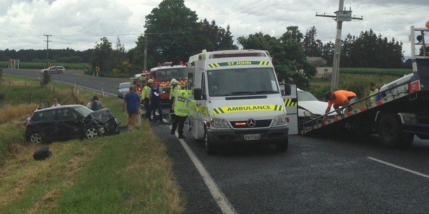 Emergency services attending Morrinsville-Tahuna Rd crash. Photo / supplied