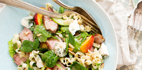 Duck breast salad with nectarines and roquefort. Photo / Babiche Martens
