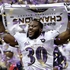 Baltimore Ravens running back Bernard Pierce celebrates after their 34-31 win against the San Francisco 49ers in the NFL Super Bowl XLVII football game in New Orleans. Photo / AP