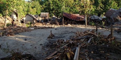 Houses are damaged in the area of Lata, in the Solomon Islands after a powerful earthquake generated a tsunami, killing five people. Photo / Work Vision/AP