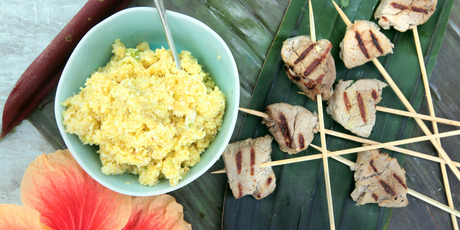 Coconut and banana pork with fresh coconut sambal. Photo / Doug Sherring