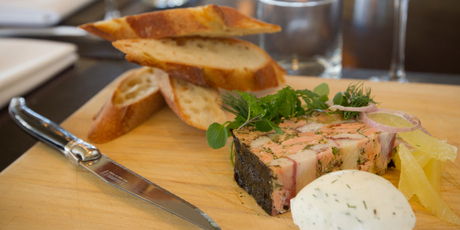 The Terrine au Saumon et Anguille at Ile de France restaurant in Nuffield St, Newmarket. Photo / NZH