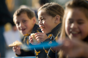 Billie-Bayne Talo-Ngamoki, 6, has breakfast at Manurewa South School courtesy of KidsCan. Photo / Richard Robinson