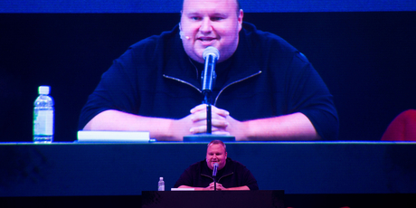 Internet tycoon Kim Dotcom at the launch of his new encrypted file-sharing service Mega. Photo / Richard Robinson