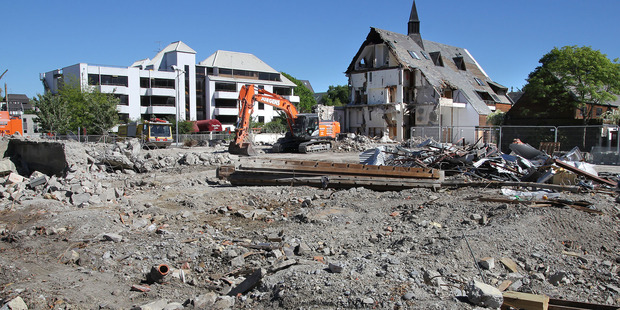 Demolition of the earthquake damage in Christchurch. Photo / The Star
