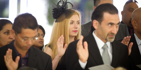 The new citizens swear loyalty to Queen and country. Photo / Richard Robinson