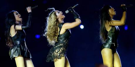 Destiny's Child perform at the Super Bowl halftime show. Photo/AP