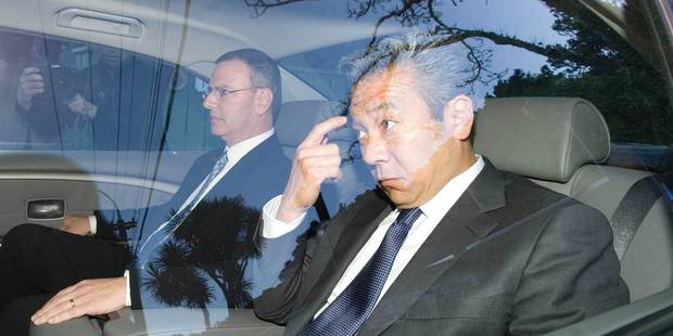 Warners home entertainment president Kevin Tsujihara (nearest camera) after meeting with Prime Minister John Key. Photo/Mark Mitchell.