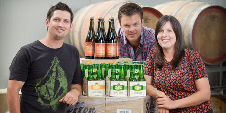 Zeffer shareholders Sam Whitmore, Josh Townsend and Hannah Bower in their new cider brew house in Silverdale. Photo / Greg Bowker