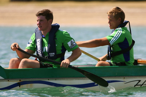 Regaining fitness is the challenge for Colin Slade (left), who with Tony Ensor competed in a waka ama challenge yesterday. Photo / Getty Images