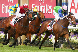 Sangster wins at Te Rapa yesterday. Photo / Mark Dadswell