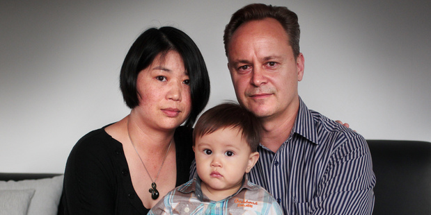 Jaden received a 6cm skull fracture at a childcare centre, which failed to inform parents Amy Wang and Curtis Young. Photo / Doug Sherring