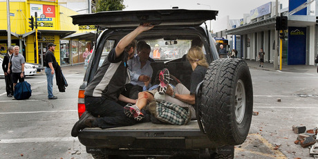 Ann Brower was rushed to hospital after being freed from the crushed bus in Colombo St, Christchurch. Photo / Martin Hunter