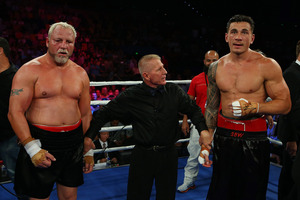 Francois Botha and Sonny Bill Williams after their heavyweight bout in Brisbane. Photo / Getty Images