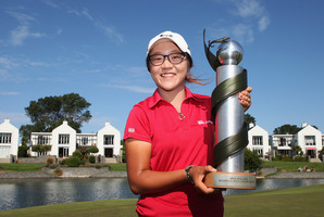 Lydia Ko with the NZ Women's Open trophy after winning at Clearwater yesterday. Photo / Getty Images