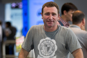 36-year-old Paul Lambert arriving back at Auckland International Airport after spending time working in China and Korea. Photo / NZ Herald