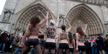 Activists of the Women's Movement FEMEN, protest against Pope Benedict XVI. Photo / AP