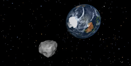 This image shows a simulation of asteroid 2012 DA14 approaching Earth. Photo / AP/Nasa/JPL-Caltech
