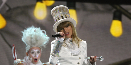 Taylor Swift opened the 55th annual Grammy Awards dressed as a Mad Hatter. Photo / AP