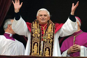 Pope Benedict blesses the crowd on the day of his election in April 2005. Photo / AP
