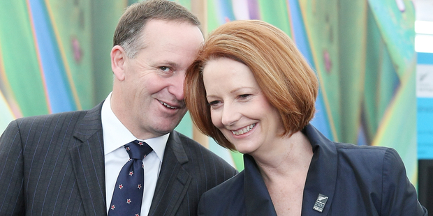 Prime Minister John Key and Australian Prime Minister Julia Gillard. Photo / Greg Bowker