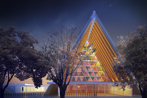 An artist's impression of the cardboard cathedral planned for Christchurch. Photo / File