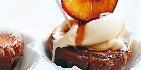Caramelised peach, brioche and maple sundaes. Photo / Donna Hay Magazine