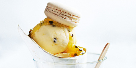 Passionfruit and coconut macaron sundaes. Photo / Donna Hay Magazine