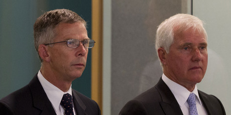 Paul Cropp and Robert Whale in court yesterday. Photo / Brett Phibbs
