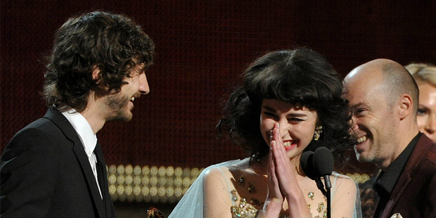 Kimbra and Gotye accepting their award for record of the year. Photo/AP