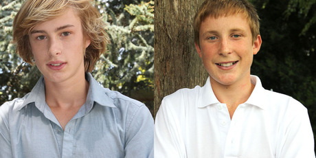 Angus Bailey, left, and Liam Robinson are credited with saving the life of a driver who crashed into a Canterbury river. Photo / Canterbury Star