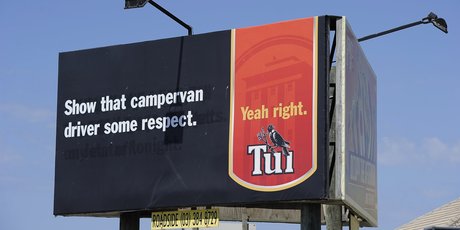 The new Tui sign on Hewletts Road generated outrage in some. Photo / George Novak