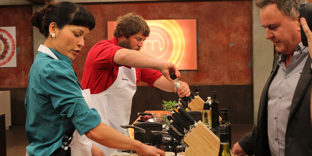 Corinna Jewanski and Johnny Trevathan in the Masterchef kitchen.