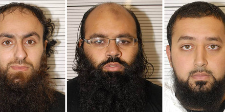 Irfan Khalid, Irfan Naseer and Ashik Ali, have been found guilty of planning a string of bombings. Photo / AP