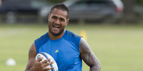 Former national sevens rep Frank Halai will suit up for the Blues for the first time on the right wing this weekend. Photo / Greg Bowker.