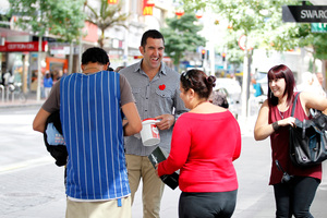 Hoani MacDonald, whose heart attack ended his rugby days, was out on Queen St for the Heart Foundation. Photo / Michael Craig