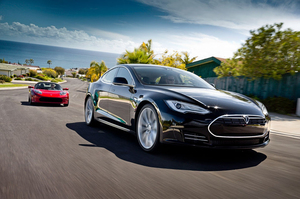 Tesla is hoping to sell 20,000 units of the Model S (front). Photo / Supplied