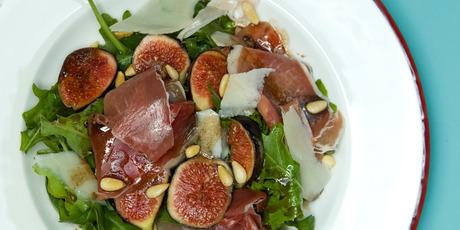 Fig, rocket prosciutto and pine nut salad. Photo / Michael Craig