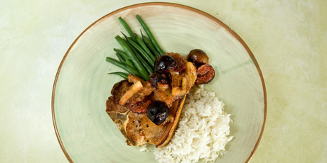 Pork with fig and apple sauce. Photo / Michael Craig