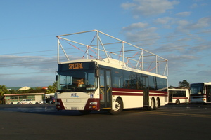 Howick and Eastern has attached a metal frame on one of its buses to a height of 4.2m to start trials next week. Photo / Supplied