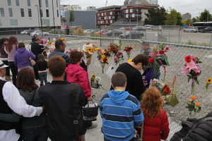Members of the public were allowed onto the former CTV site to pay their respects. Photo / Geoff Sloan